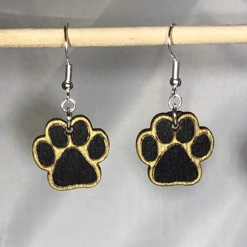 Paw Print Wooden Dangle Earrings | Pet Lover Jewelry detail view by Cate's Concepts, LLC