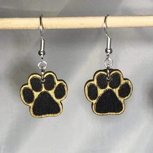 Paw Print Wooden Dangle Earrings | Pet Lover Jewelry detail view by Cate's Concepts, LLC