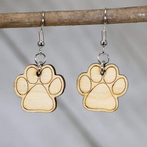 Paw Print Wooden Dangle Earrings | Pet Lover Jewelry detail view by Cate's Concepts, LLC