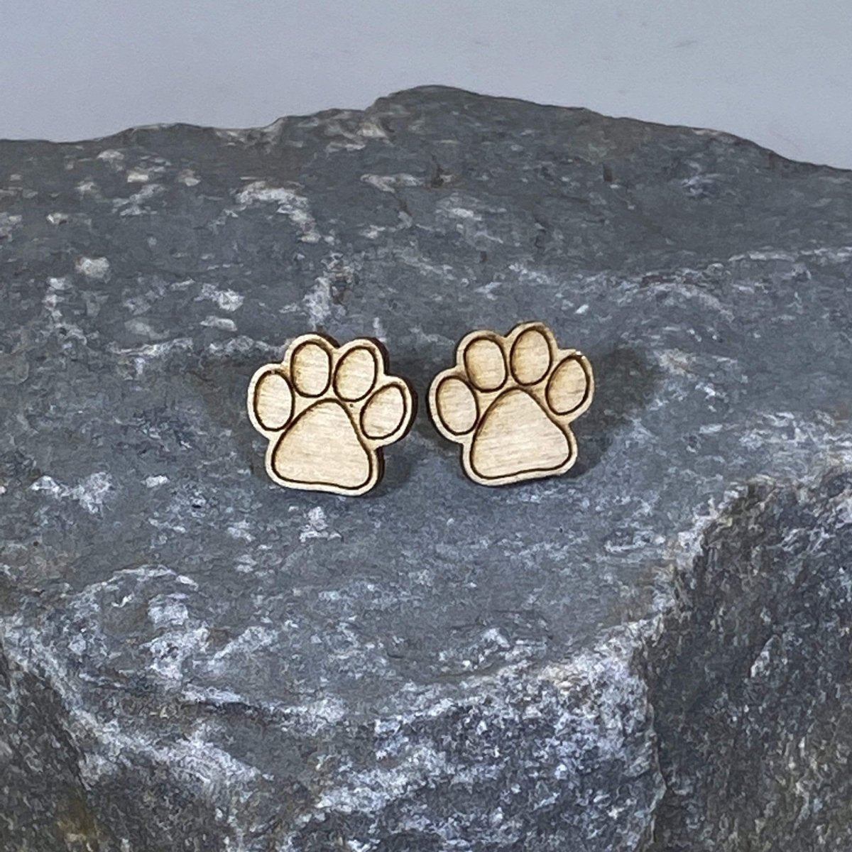 Paw Print Wooden Dangle Earrings | Pet Lover Jewelry detail view by Cate's Concepts, LLC