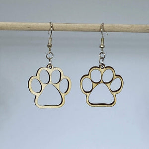 Paw Print Cutout Wooden Earrings | Dog Lover Pet Jewelry detail view by Cate's Concepts, LLC