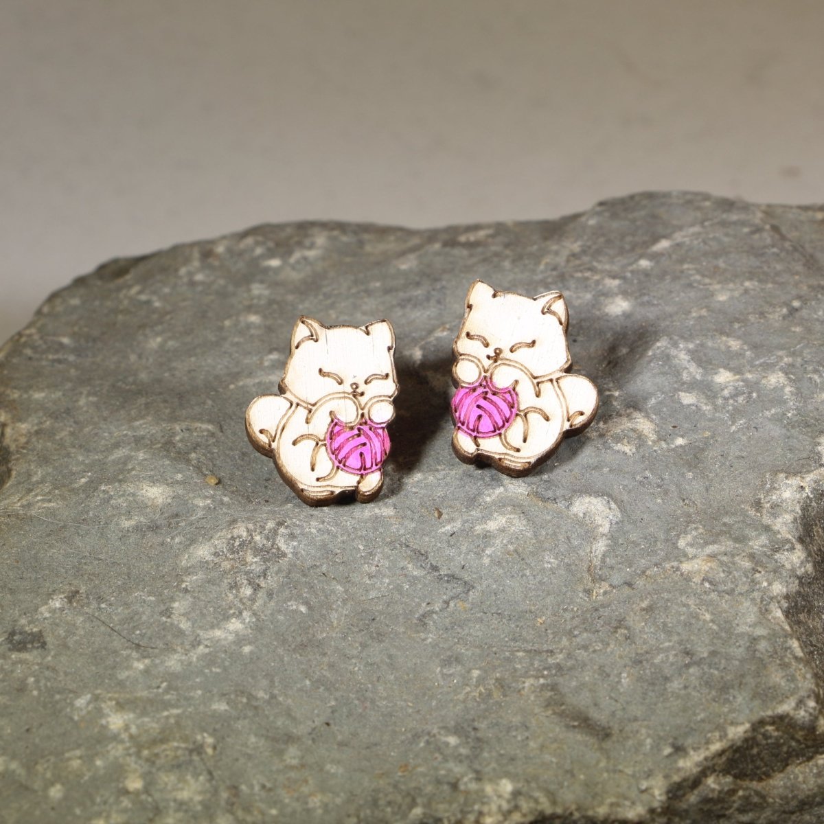 Cat and Yarn Wooden Earrings | Cute Cat Lover Pet Jewelry by Cate's Concepts, LLC, handmade jewelry detail photo 6