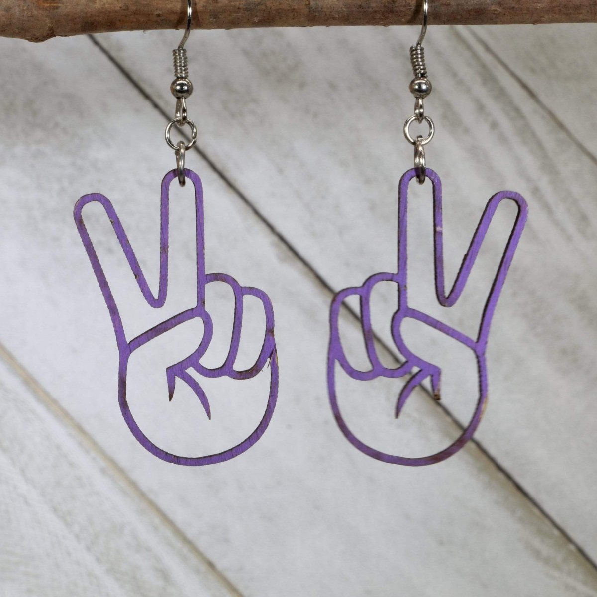 Peace Sign Hand Wooden Earrings | Hippie Boho Jewelry by Cate's Concepts, LLC