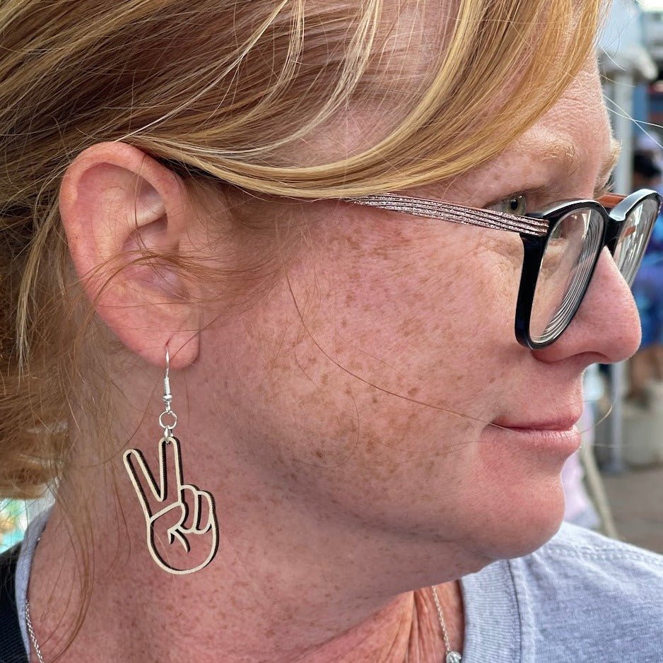 Peace Sign Hand Wooden Earrings | Hippie Boho Jewelry