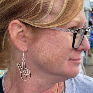 Peace Sign Hand Wooden Earrings | Hippie Boho Jewelry
