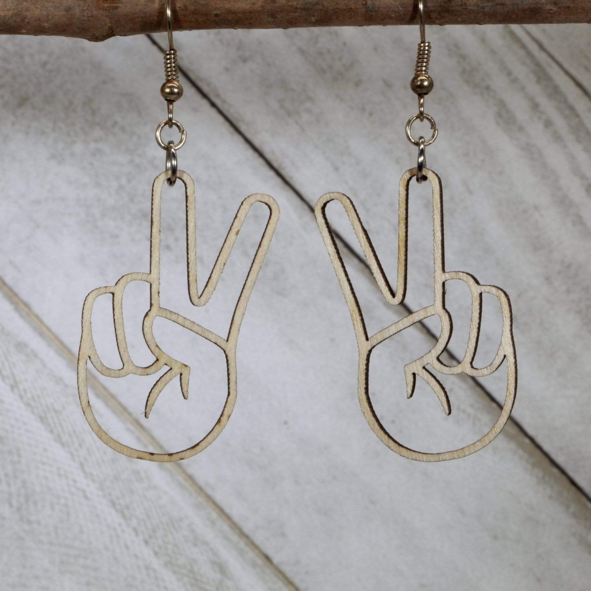 Peace Sign Hand Wooden Earrings | Hippie Boho Jewelry