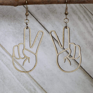 Peace Sign Hand Wooden Earrings | Hippie Boho Jewelry