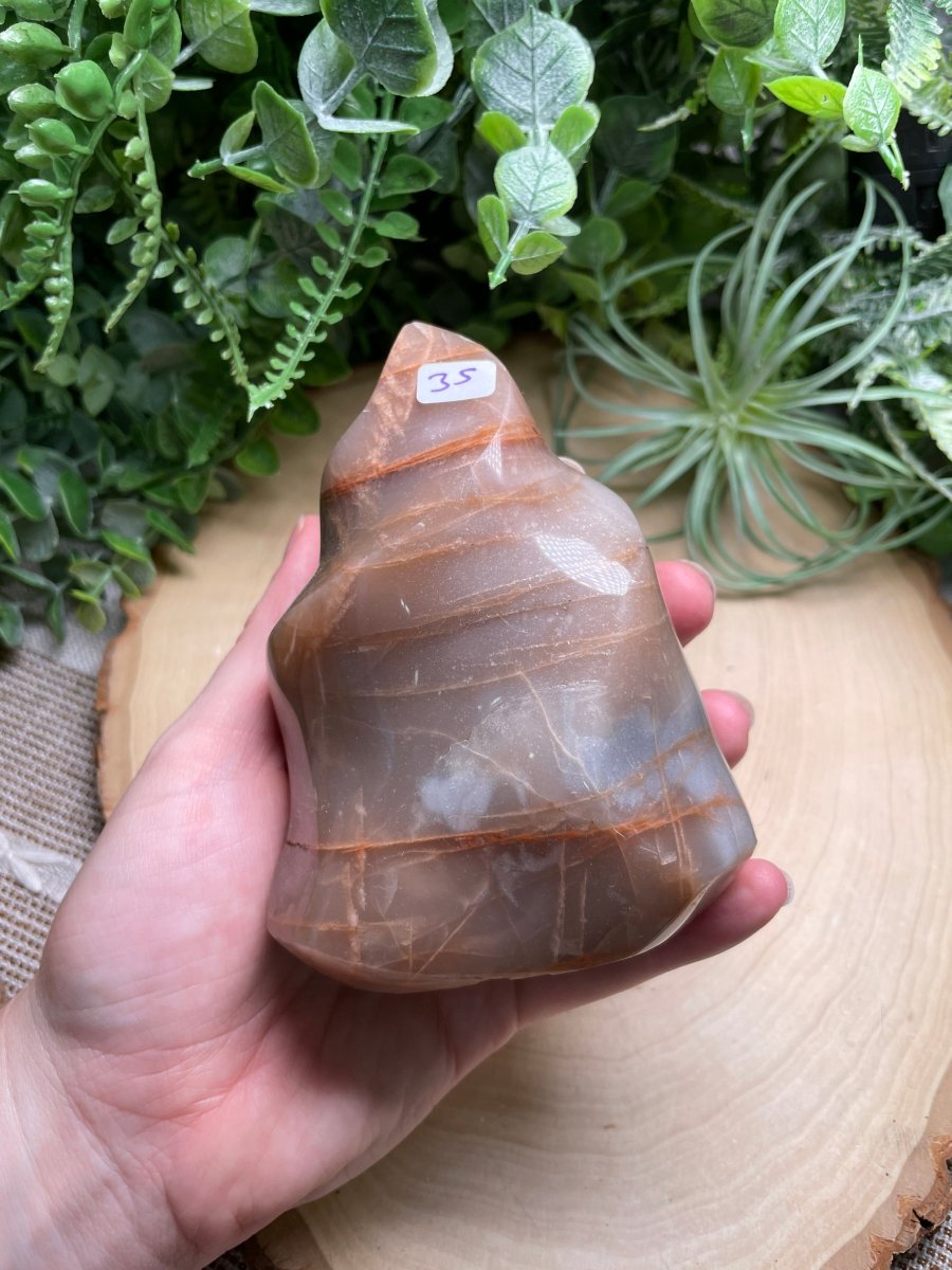 Peach Moonstone Flame detail view by Copper Ashes
