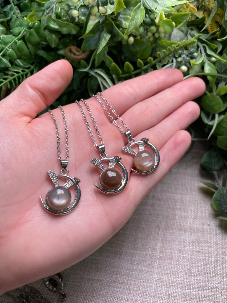 Peach Moonstone Necklace detail view by Copper Ashes