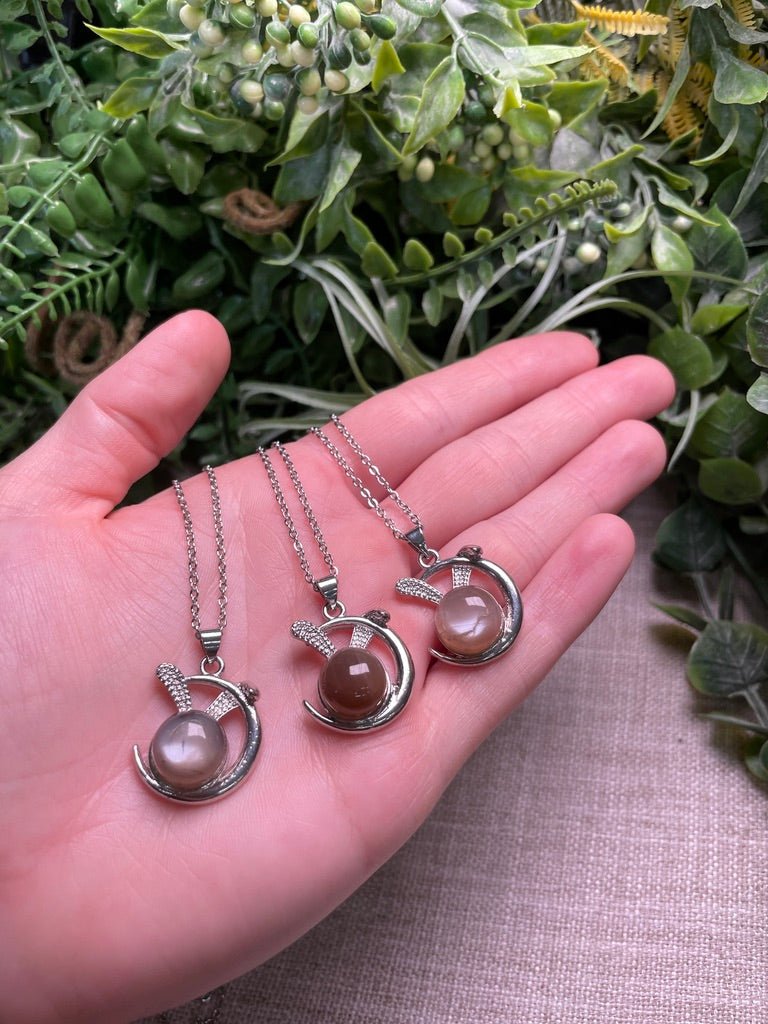 Peach Moonstone Necklace detail view by Copper Ashes