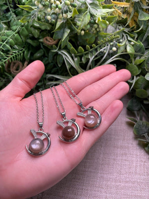 Peach Moonstone Necklace detail view by Copper Ashes