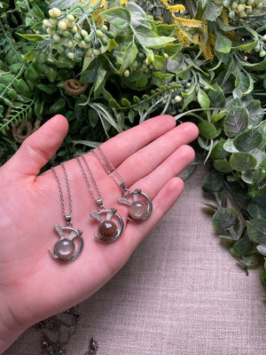 Peach Moonstone Necklace detail view by Copper Ashes
