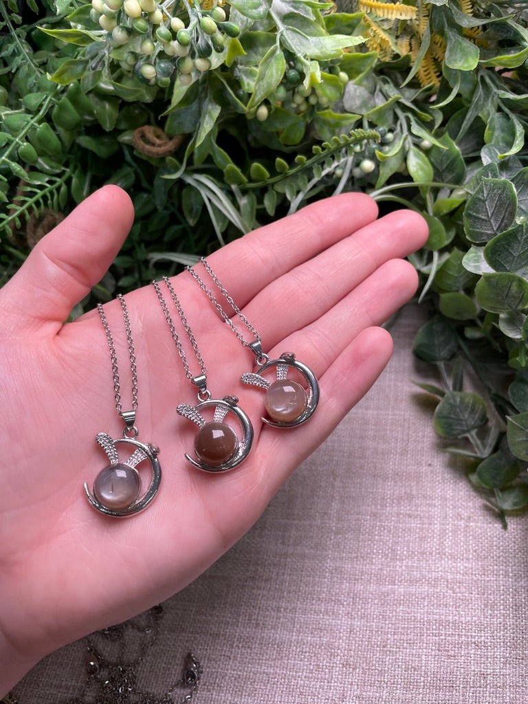 Peach Moonstone Necklace detail view by Copper Ashes