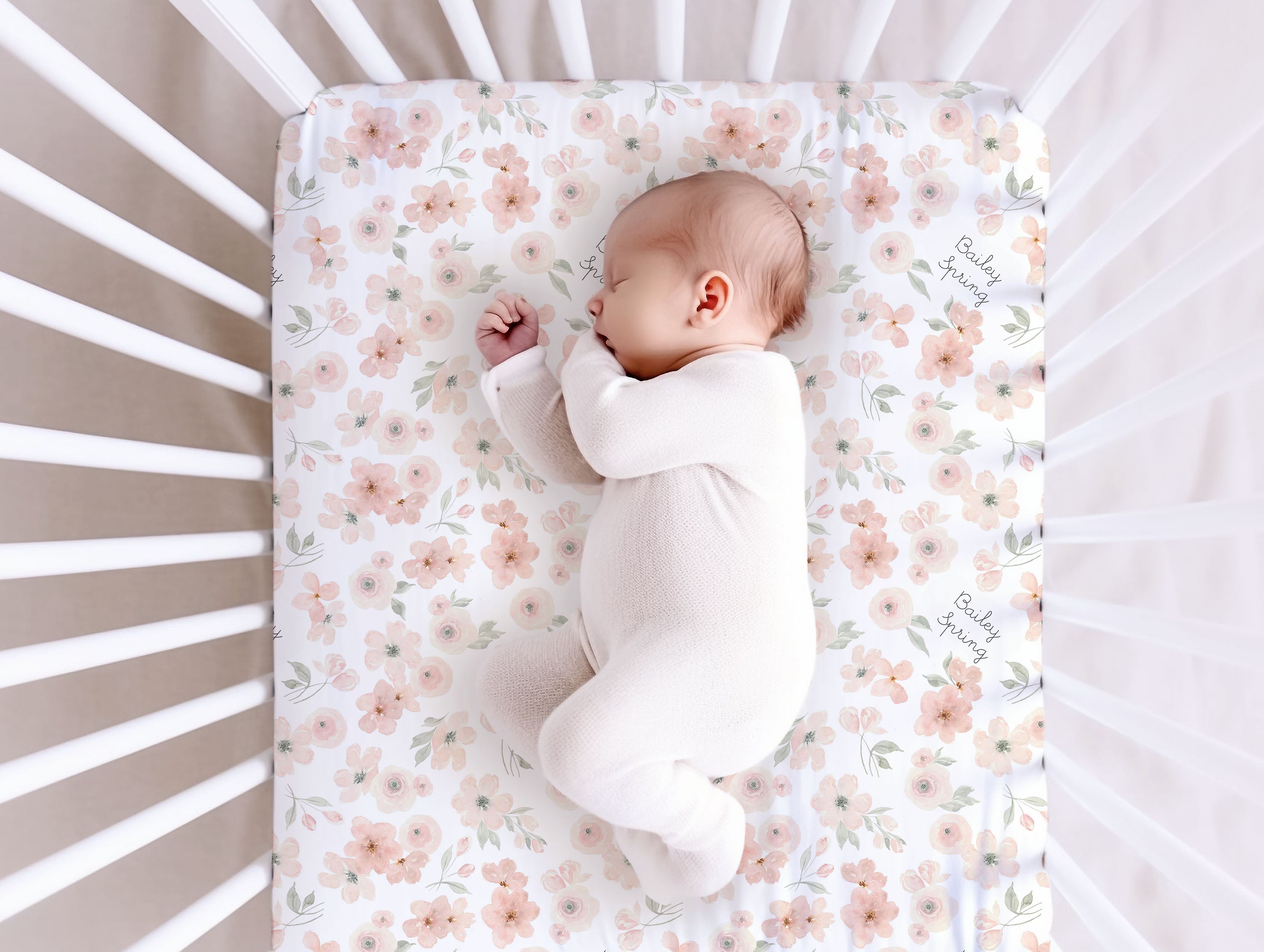 Peach Blossom Personalized Crib Sheet by AGreatBaby — view 2 of 2