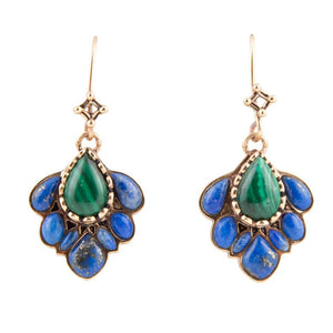 Peacock Blue Lapis Golden Drop Earrings by Barse Jewelry