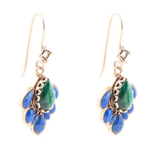 Peacock Blue Lapis Golden Drop Earrings detail view by Barse Jewelry