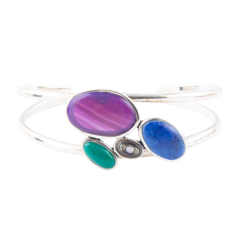 Peacock Multi-Stone and Sterling Silver Cuff Bracelet detail view by Barse Jewelry