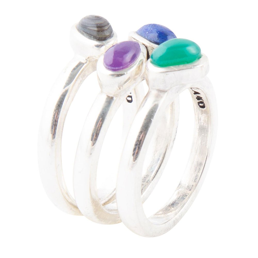 Peacock Colorful Multi-Stone and Sterling Silver Ring Set by Barse Jewelry