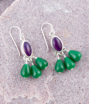 Peacock Purple Agate Drop Earrings detail view by Barse Jewelry