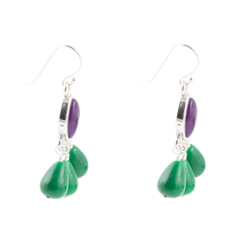 Peacock Purple Agate Drop Earrings detail view by Barse Jewelry