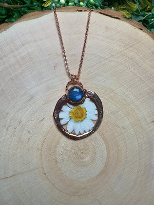 Peonella- Labradorite and Flower Necklace by Copper Ashes