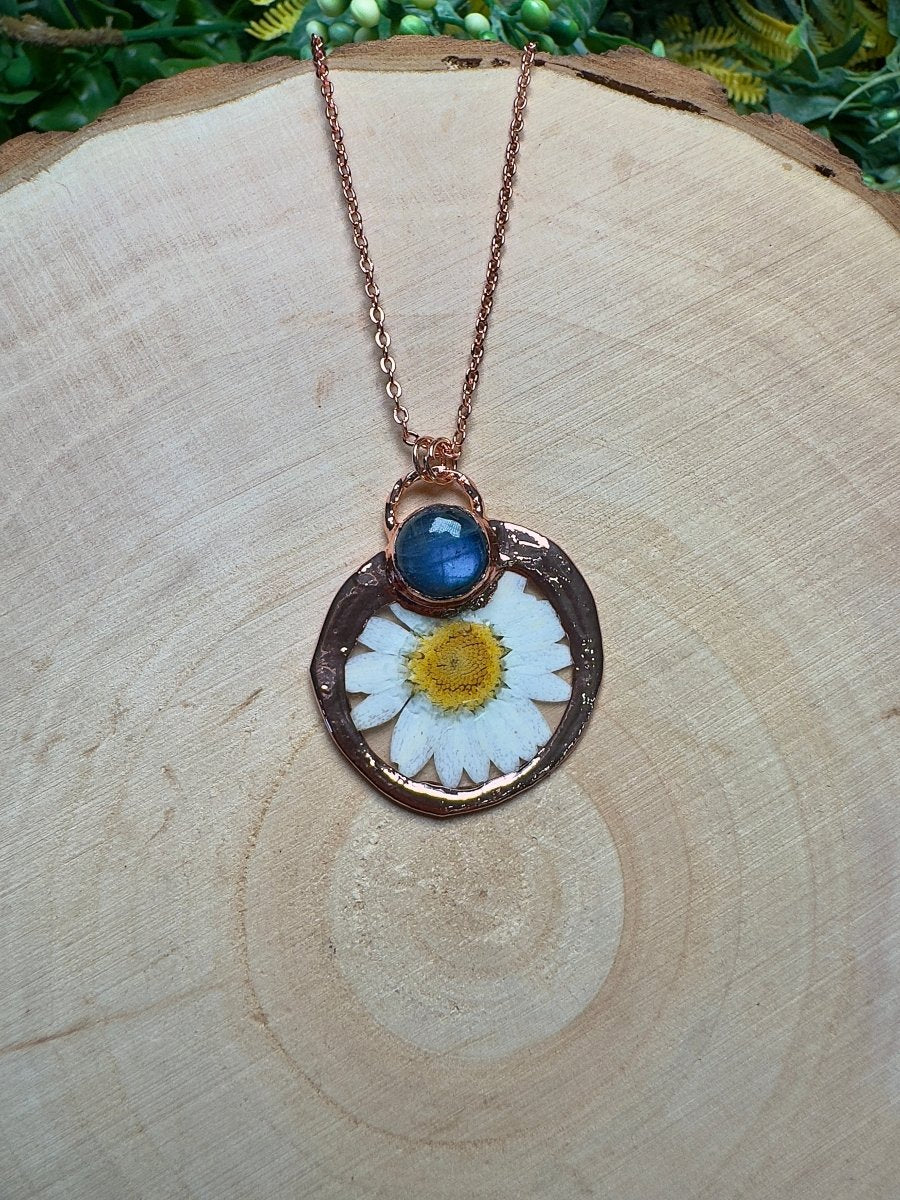 Peonella- Labradorite and Flower Necklace by Copper Ashes