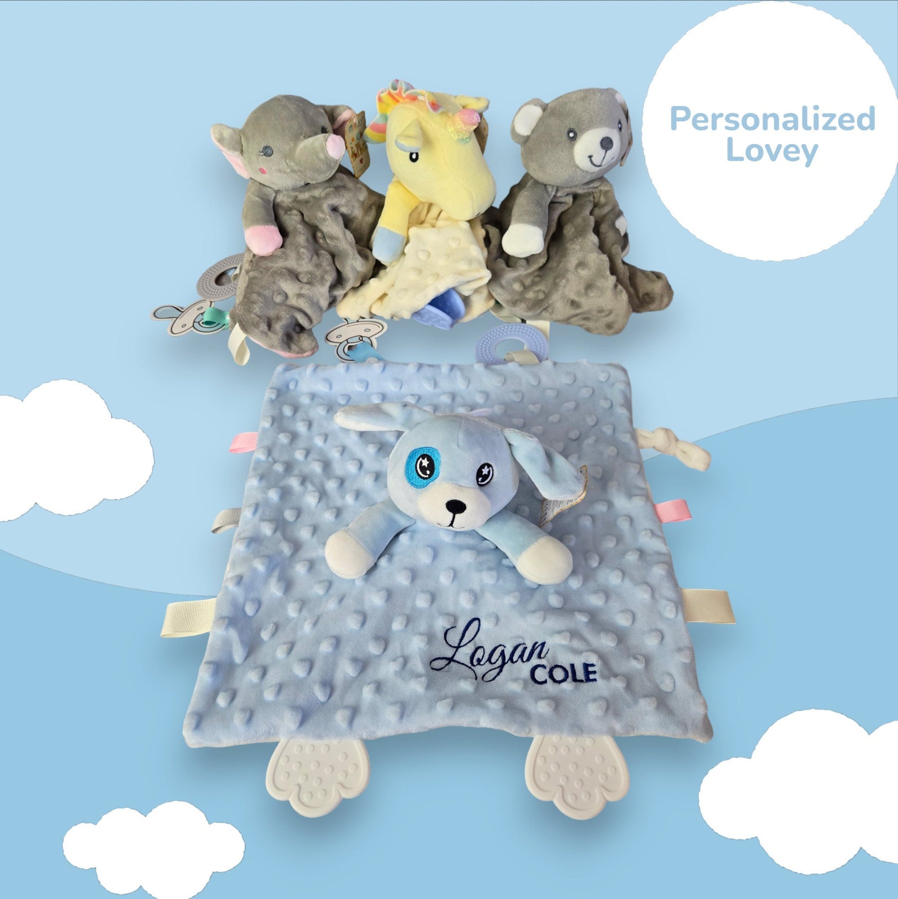 Personalized Baby Lovey detail view by EverLee Creations