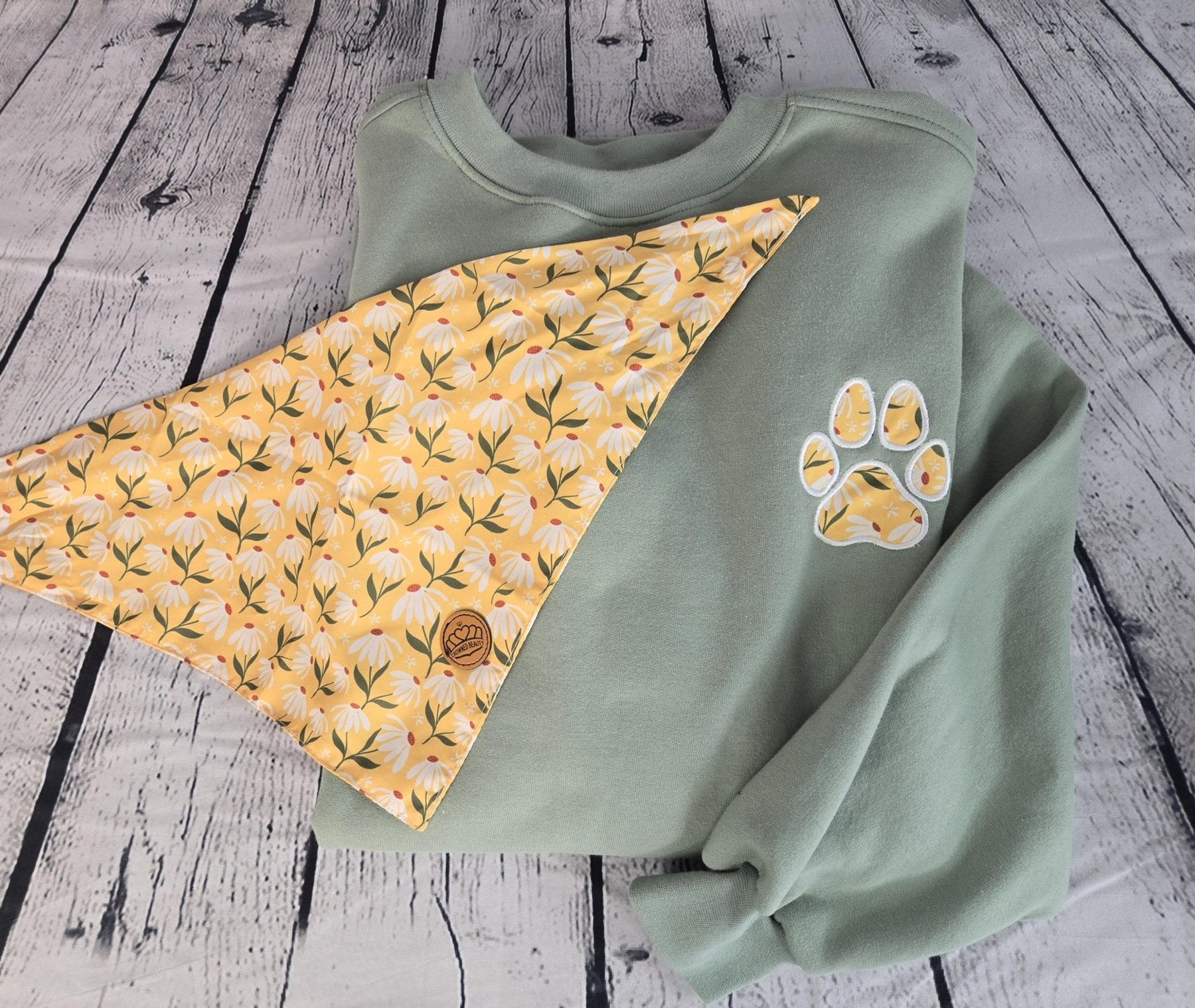 Personalized Dog Bandana With Matching Paw Print Sweatshirt detail view by EverLee Creations