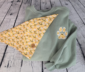 Personalized Dog Bandana With Matching Paw Print Sweatshirt detail view by EverLee Creations