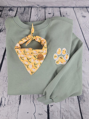 Personalized Dog Bandana With Matching Paw Print Sweatshirt detail view by EverLee Creations