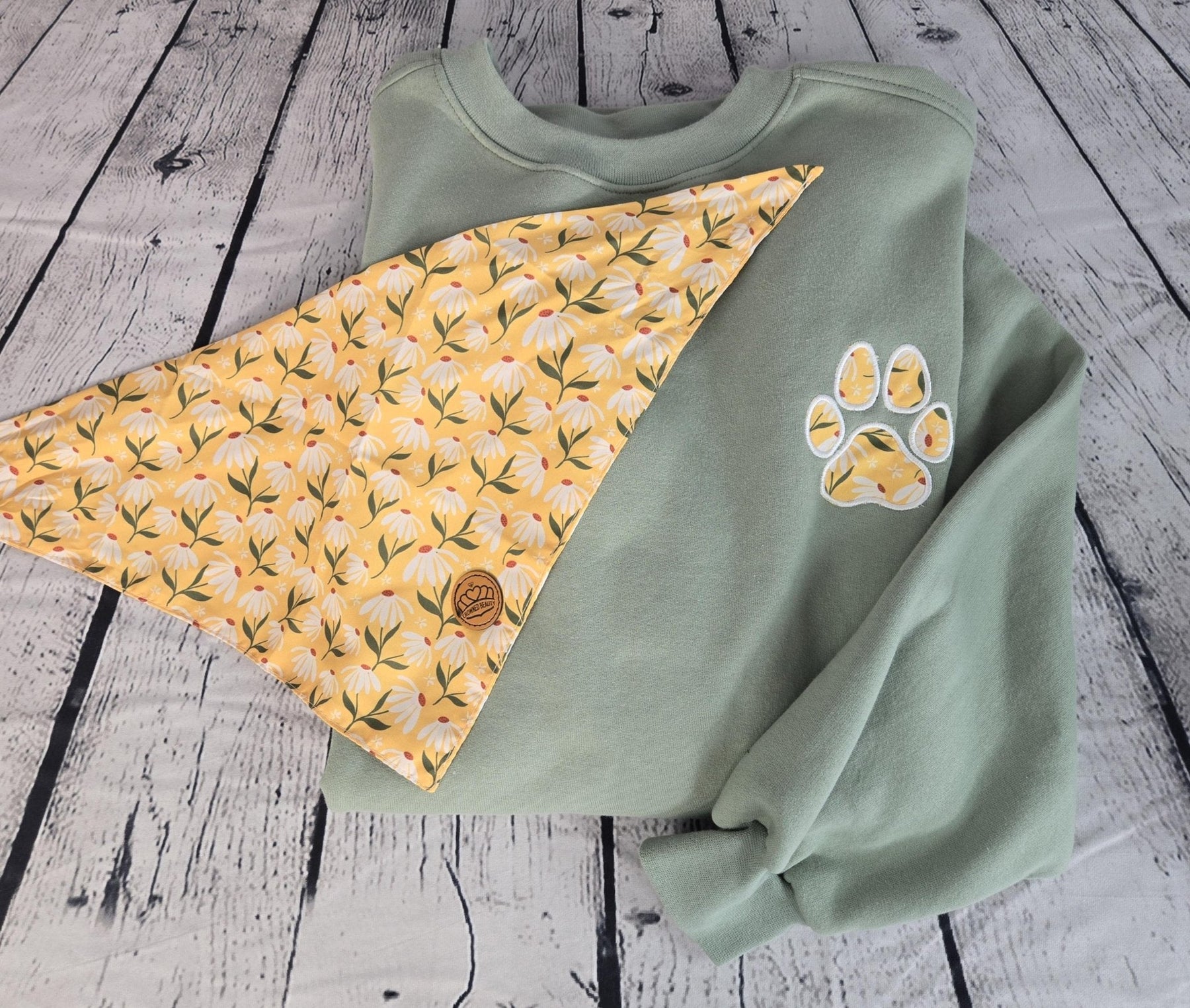 Personalized Dog Bandana With Matching Paw Print Sweatshirt detail view by EverLee Creations