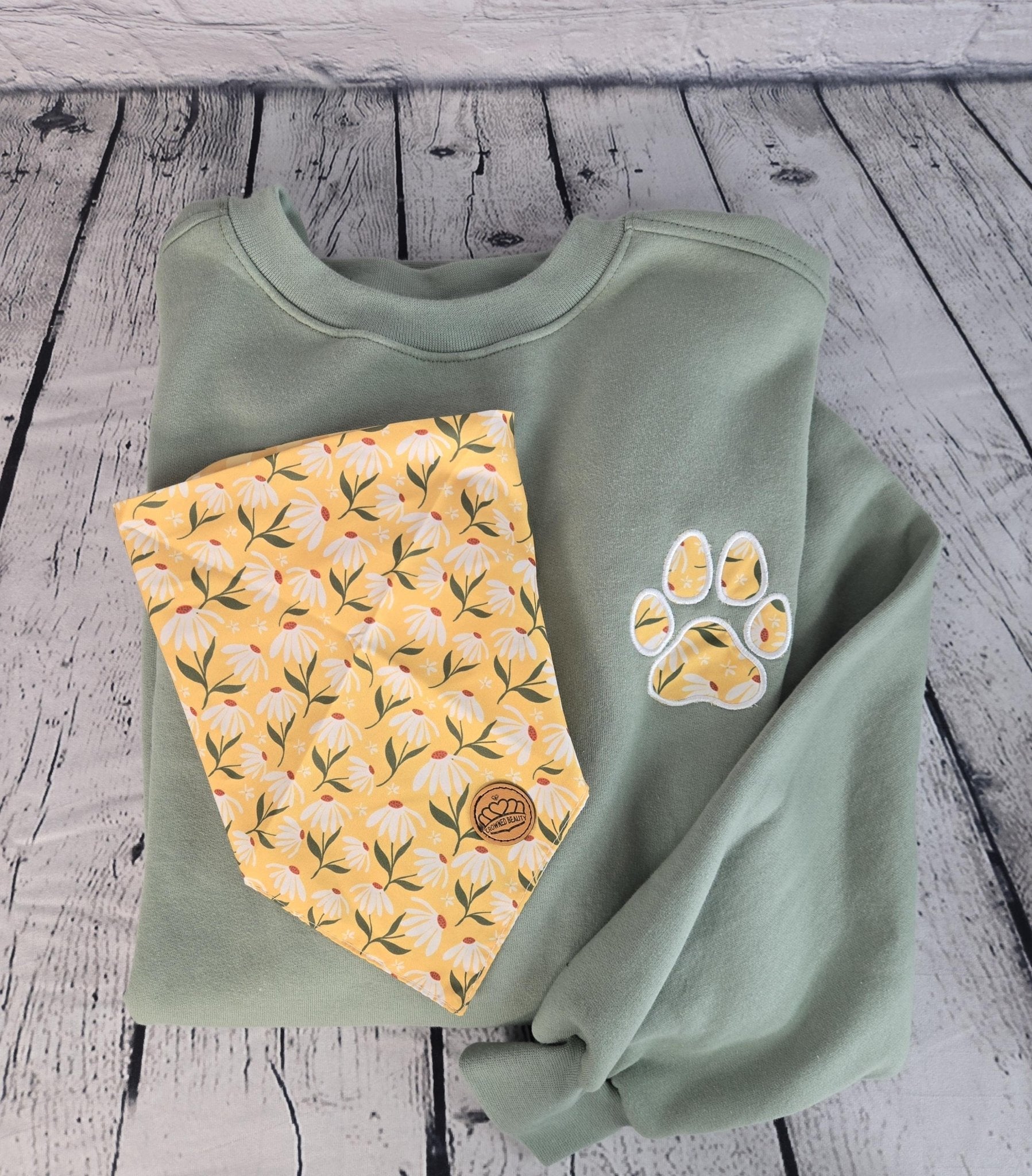 Personalized Dog Bandana With Matching Paw Print Sweatshirt detail view by EverLee Creations