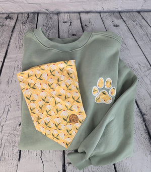 Personalized Dog Bandana With Matching Paw Print Sweatshirt detail view by EverLee Creations