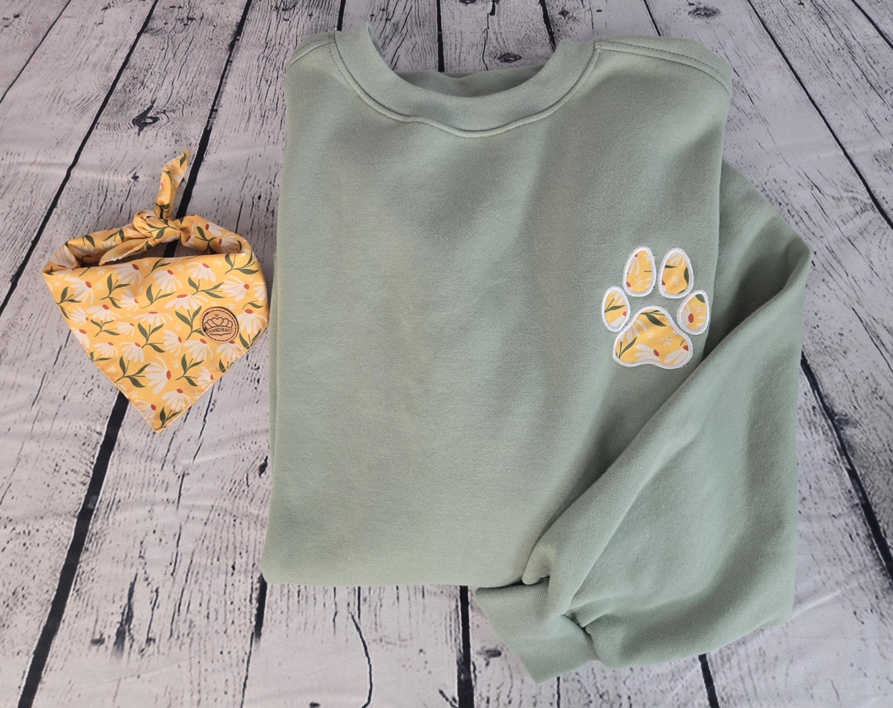 Personalized Dog Bandana With Matching Paw Print Sweatshirt detail view by EverLee Creations