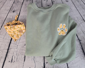 Personalized Dog Bandana With Matching Paw Print Sweatshirt detail view by EverLee Creations