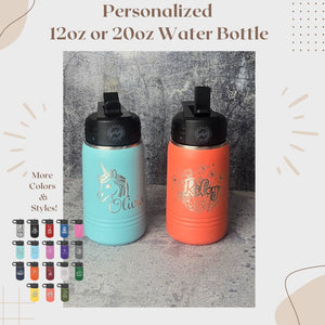 Personalized Kids Water Bottle with Straw detail view by EverLee Creations