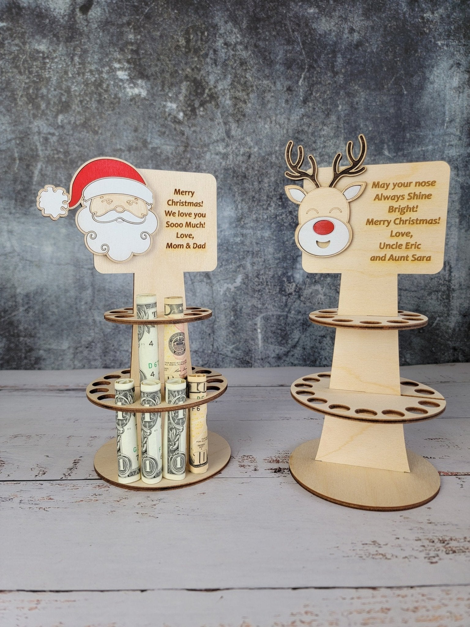 Personalized Tiered Christmas Money Cake detail view by EverLee Creations