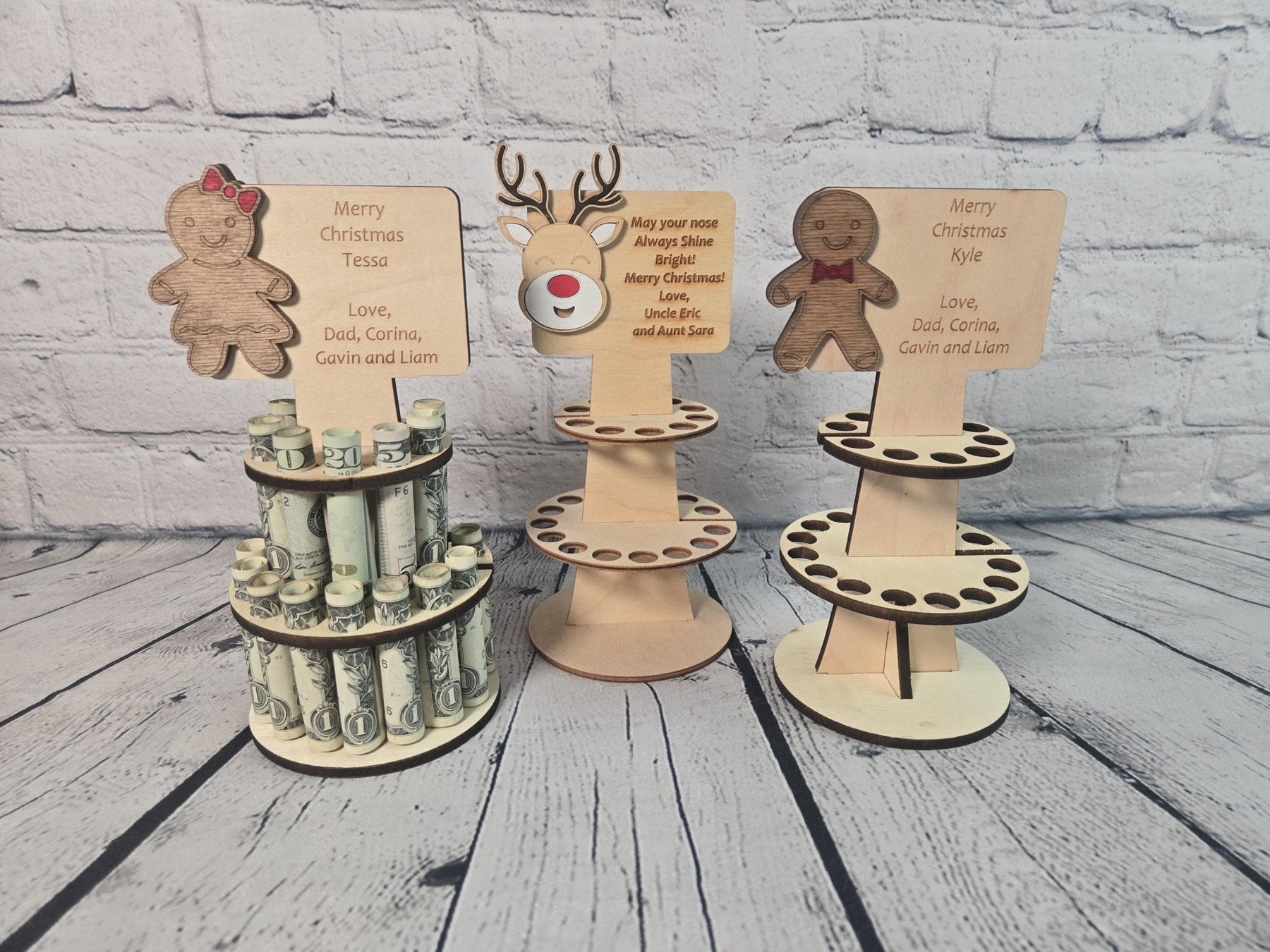 Personalized Tiered Christmas Money Cake detail view by EverLee Creations