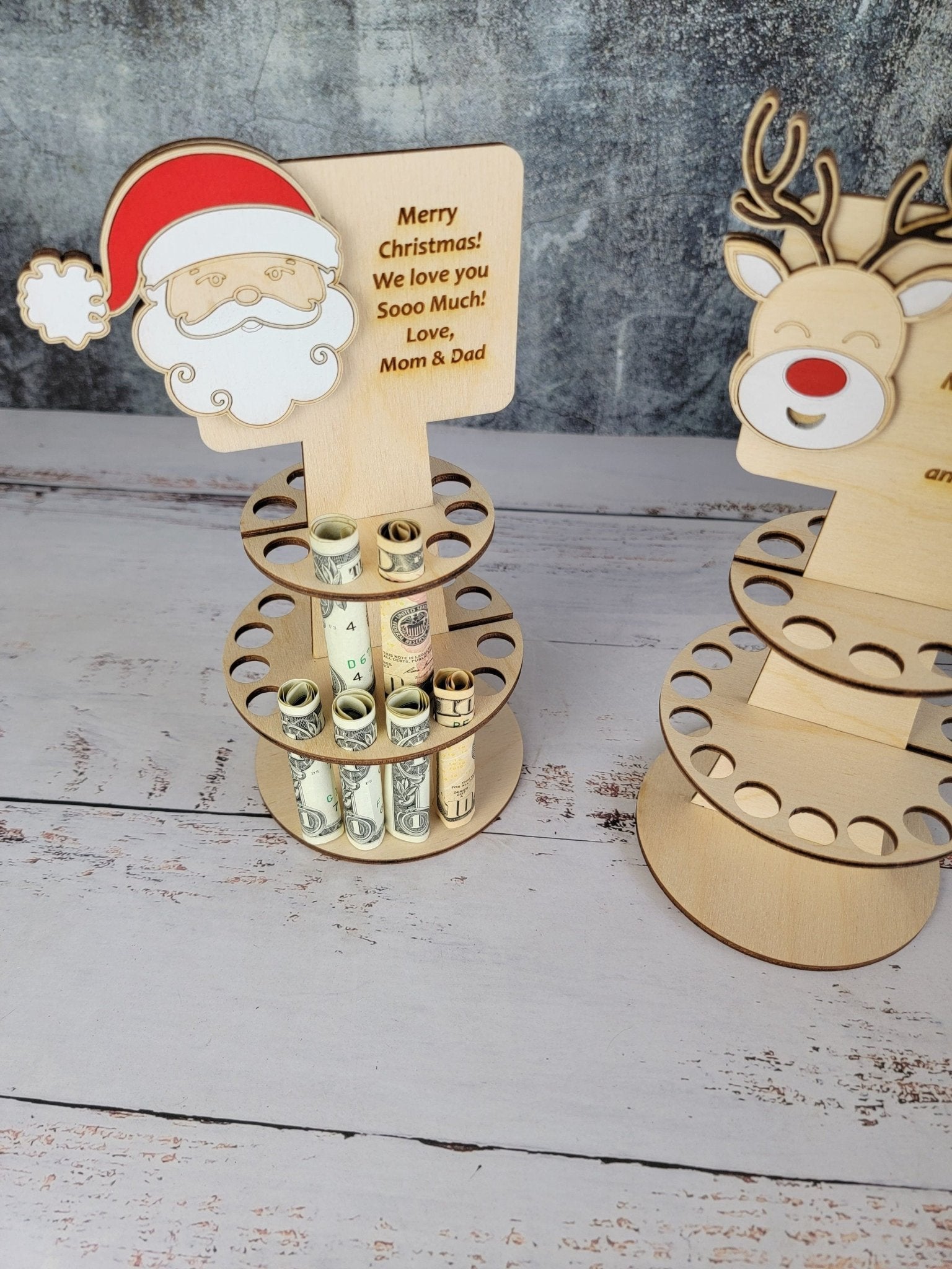 Personalized Tiered Christmas Money Cake detail view by EverLee Creations