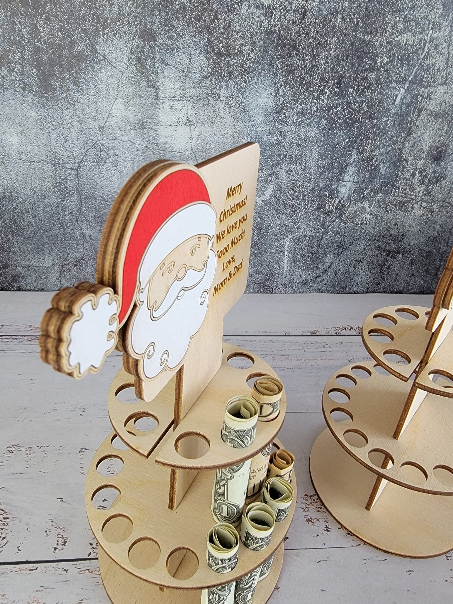 Personalized Tiered Christmas Money Cake detail view by EverLee Creations