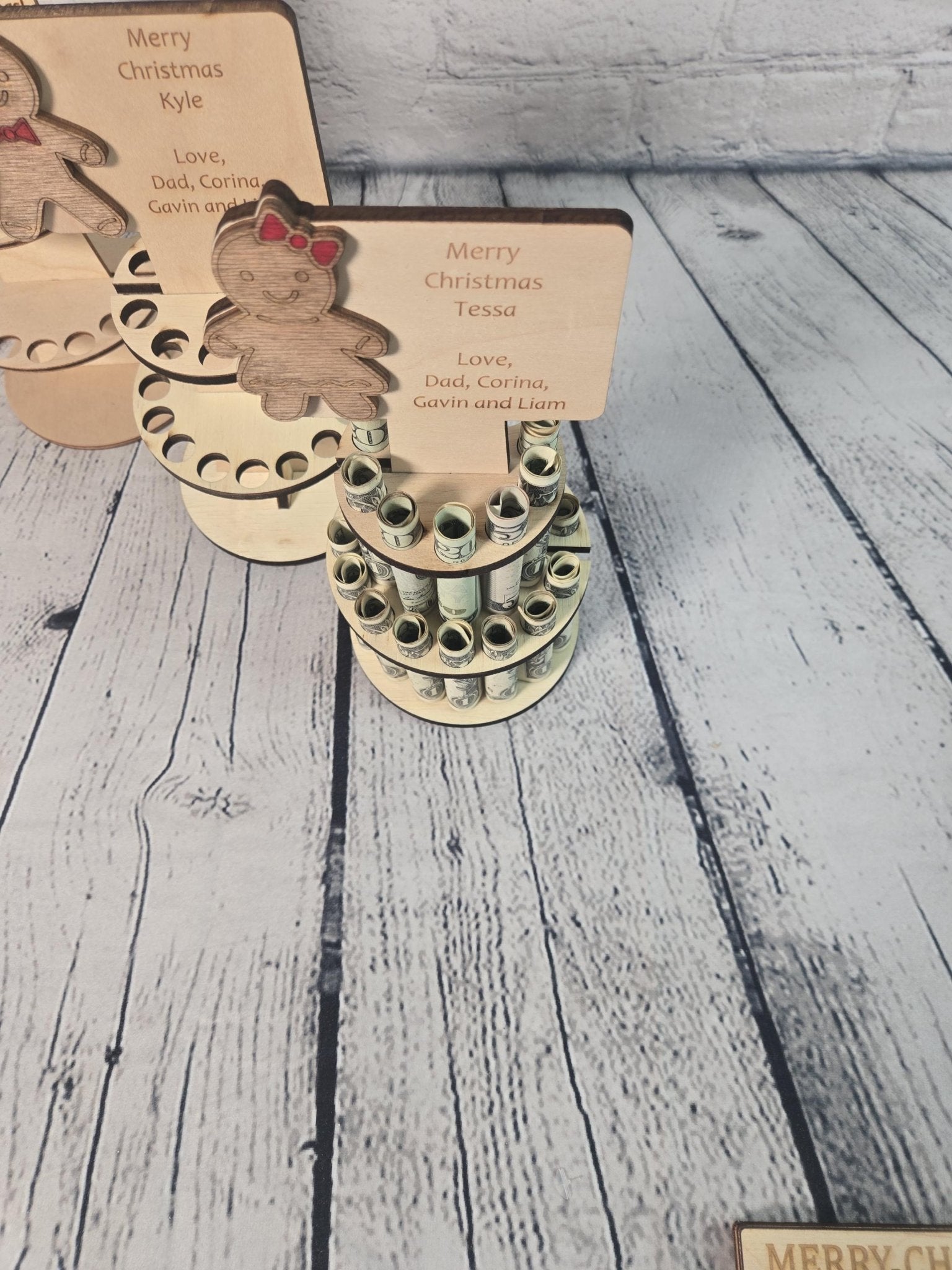 Personalized Tiered Christmas Money Cake detail view by EverLee Creations