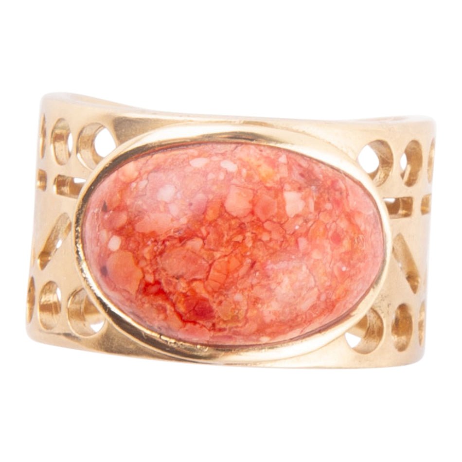 Pharoah Orange Sponge Coral and Golden Bronze Ring detail view by Barse Jewelry
