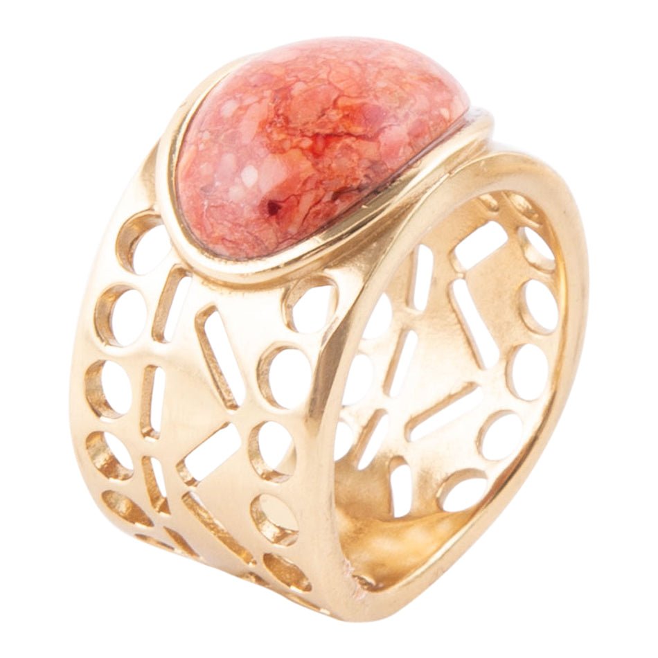 Pharoah Orange Sponge Coral and Golden Bronze Ring by Barse Jewelry