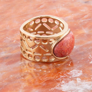Pharoah Orange Sponge Coral and Golden Bronze Ring detail view by Barse Jewelry
