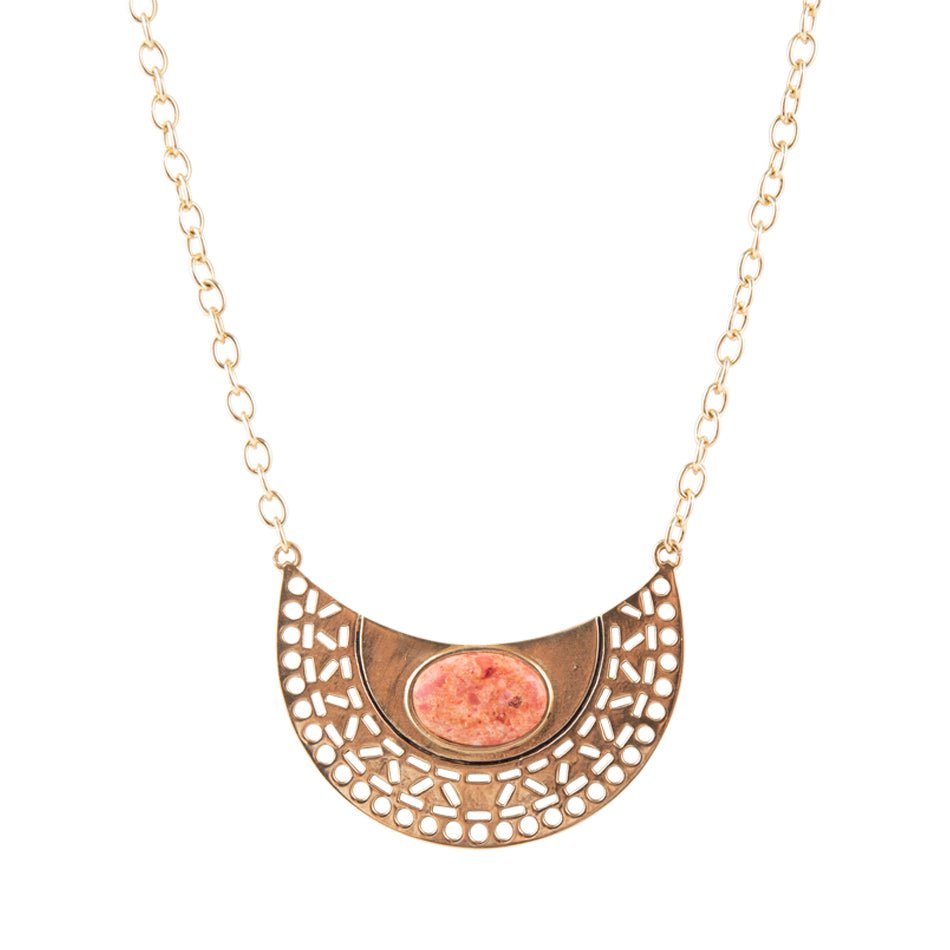 Pharoah Orange Sponge Coral Pendant and Golden Bronze Necklace by Barse Jewelry