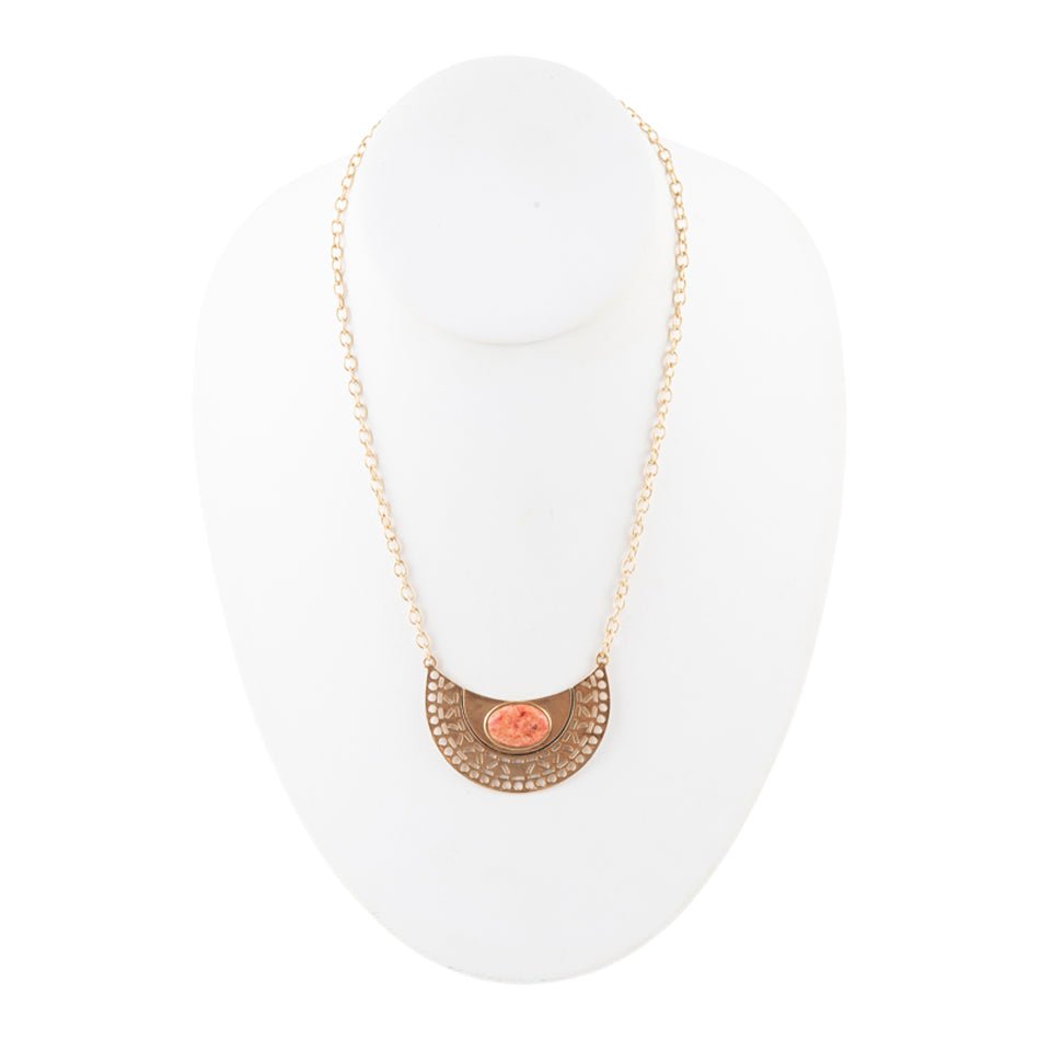 Pharoah Orange Sponge Coral Pendant and Golden Bronze Necklace detail view by Barse Jewelry