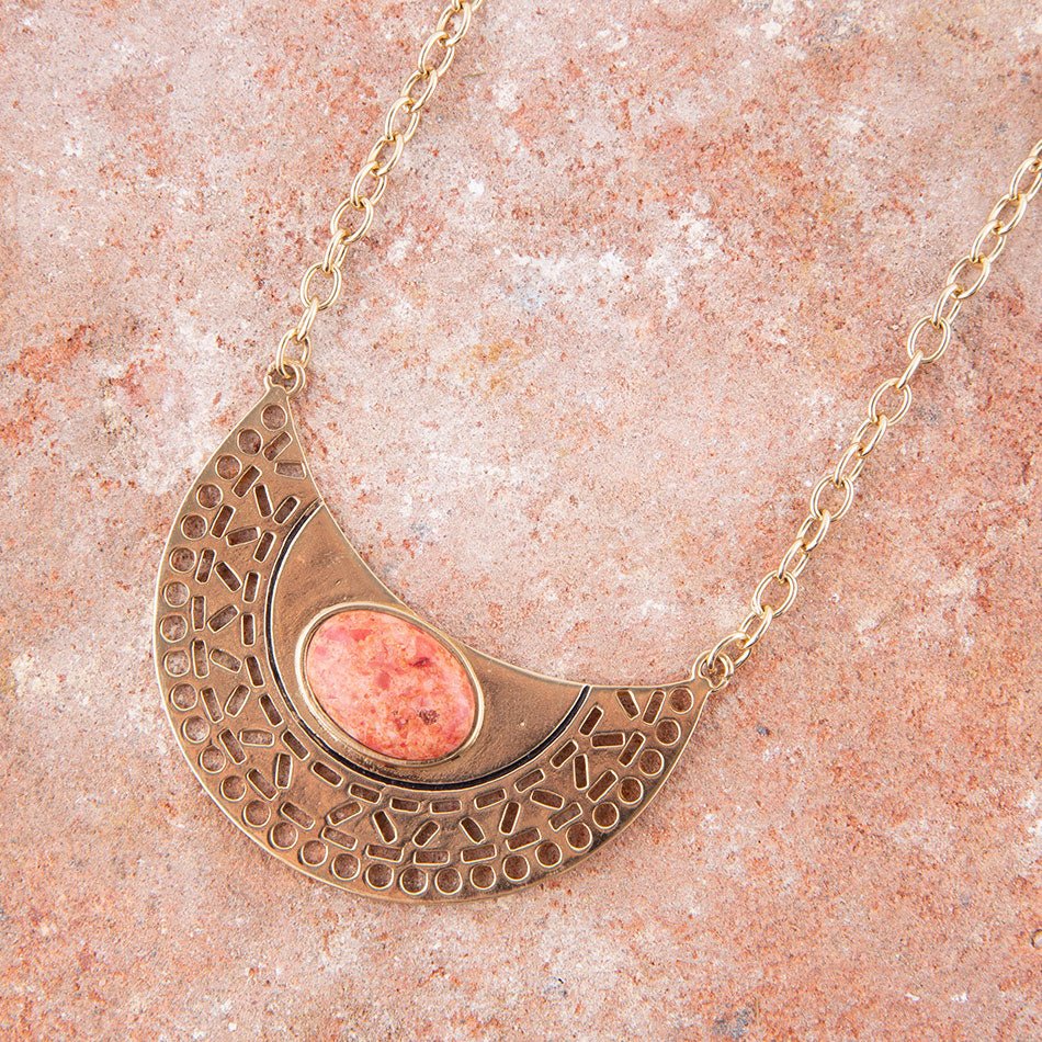 Pharoah Orange Sponge Coral Pendant and Golden Bronze Necklace detail view by Barse Jewelry