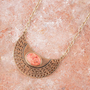 Pharoah Orange Sponge Coral Pendant and Golden Bronze Necklace detail view by Barse Jewelry