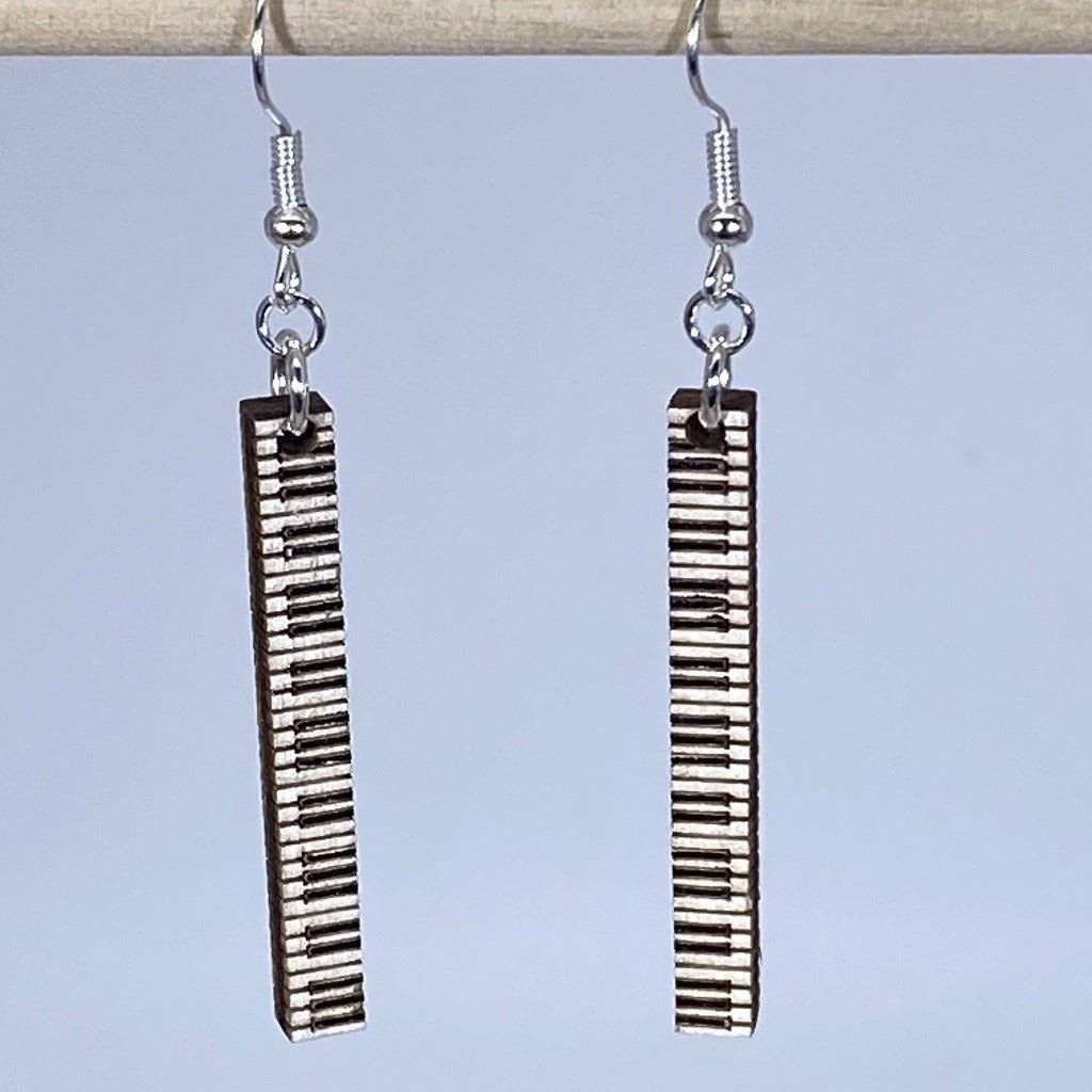 Piano Keyboard Wooden Earrings | Musician Instrument Jewelry detail view by Cate's Concepts, LLC