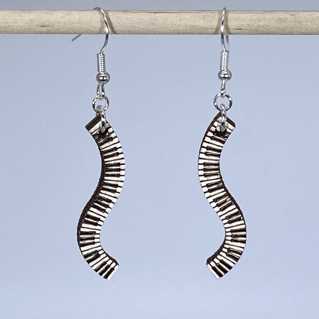 Piano Keyboard Wooden Earrings | Musician Instrument Jewelry detail view by Cate's Concepts, LLC